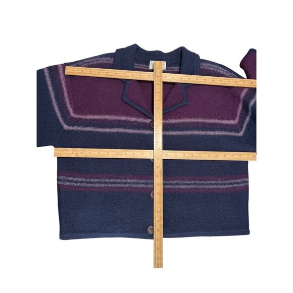 Christopher & Banks Striped 100% Wool Sweater Women's Size L Shoulder Pads Retro - Picture 7 of 9